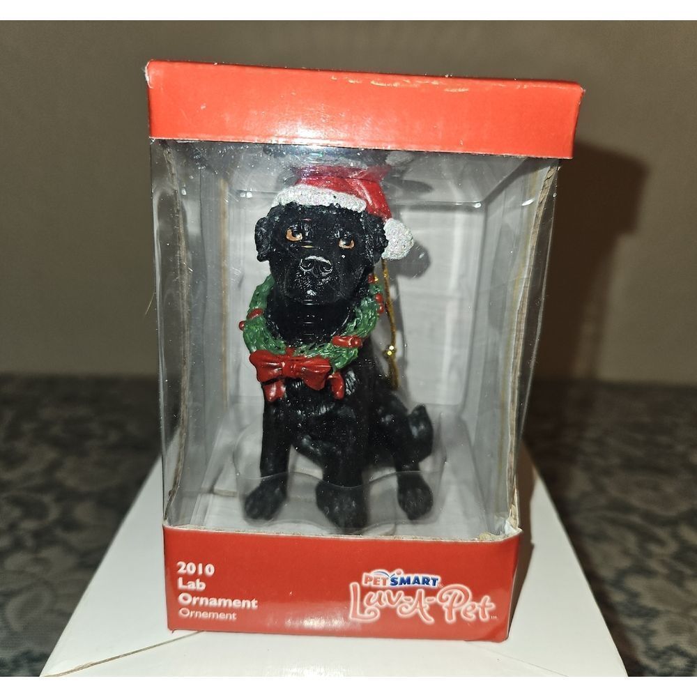 Holiday Black Lab with Christmas Wreath Ornament